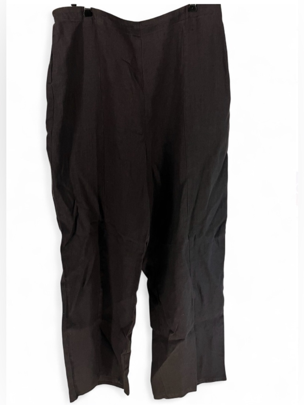 Flax 100% Linen Pants Women’s Size M Dark Gray Elastic Waist Pockets Wide Leg